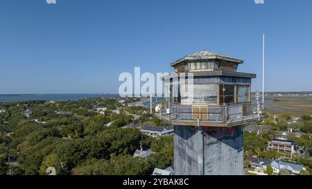 Vista aerea del faro di Charleston su Sullivans Island, South Carolina Foto Stock