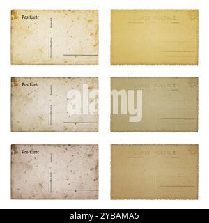 Cartoline vecchie e vuote provenienti da Germania e Francia, retro su sfondo bianco Foto Stock