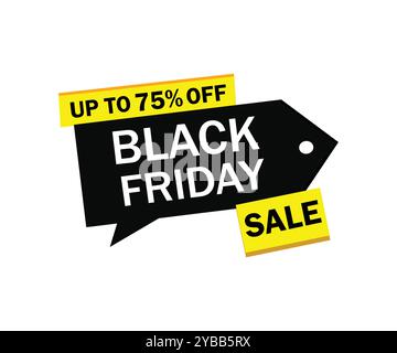 Design banner Black friday. Sconti del Black friday fino al 75%. Immagine vettoriale dell'etichetta di vendita Black friday. Illustrazione Vettoriale