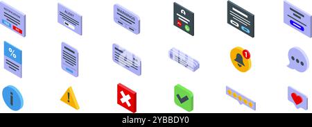 Set di icone dell'interfaccia utente della casella di avviso. Set di icone di notifica che mostrano diversi tipi di messaggi e avvisi per la progettazione dell'interfaccia utente e dell'esperienza utente Illustrazione Vettoriale