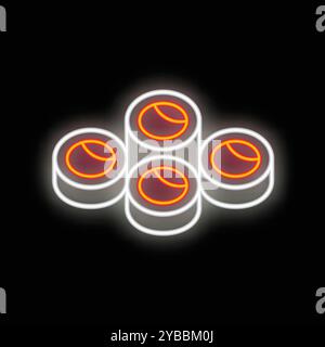 Insegna luminosa al neon che raffigura quattro sushi appena fatti, ideale per la pubblicità di ristoranti o concetti di cucina giapponese Illustrazione Vettoriale