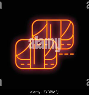 Segno neon di un tipico elemento della cucina giapponese, che si illumina su uno sfondo scuro Illustrazione Vettoriale