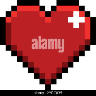 Cuore pixel. Simbolo del gioco della salute. Forma retrò Illustrazione Vettoriale
