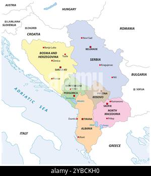 Mappa degli stati dei Balcani occidentali Foto Stock