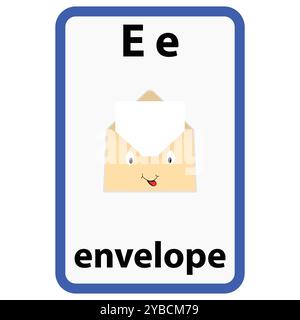 Flashcard alfabetica per bambini con la lettera e della busta Illustrazione Vettoriale