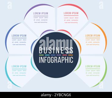 6 Opzioni progettazione circolare infografica 6 informazioni su opzioni, oggetti, elementi o passaggi modello infografico aziendale Illustrazione Vettoriale