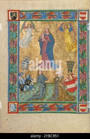 Il duca Alberto IV il saggio e sua moglie Cunegonda d'Austria adorano la Vergine; Weltchronik, 1487. Foto Stock