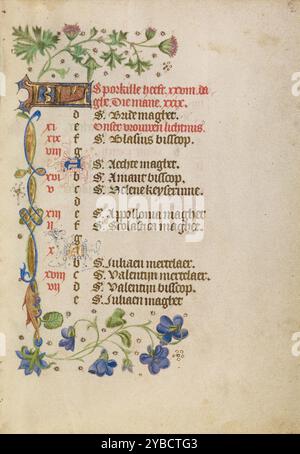 Pagina Calendario di febbraio; Libro delle ore, dopo il 1460. Foto Stock