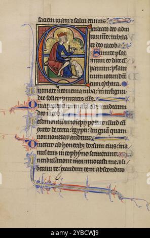 E iniziale: David che suona le campane; Salterio di Venceslao, circa 1250-1260. Foto Stock