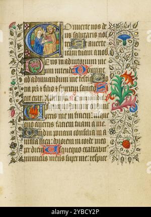 D iniziale: L'incoronazione della Vergine; Libro delle ore, circa 1430-1440. Foto Stock