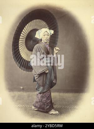 Country Girl in Out-Door, o Travelling Costume, 1866-1867. Donna con un ombrello aperto sulla spalla. Foto Stock