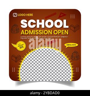 Biglietto d'ingresso per la scuola Stylus Social Media Post Design Banner Illustrazione Vettoriale