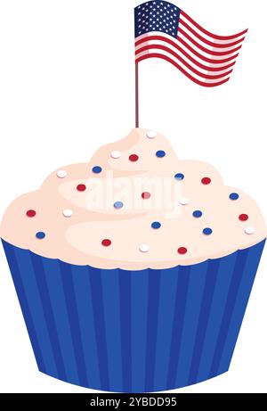 Cupcake con glassa alla vaniglia e bandiera americana festeggia una festa patriottica Illustrazione Vettoriale