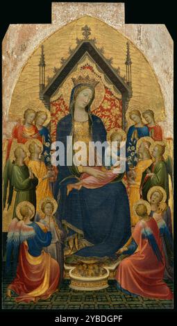 Madonna col bambino con angeli musicali, circa 1410. Ulteriori informazioni: La Vergine Maria, incoronata Regina del cielo, è circondata da angeli, alcuni in atteggiamenti di preghiera, altri suonano strumenti musicali e cantano. Torcendo nel grembo di sua madre, il bambino Cristo raggiunge un giglio, simbolo della purezza di Maria e#x2019, e stringe un goldfinch, un'allusione alla sua futura Crocifissione. Foto Stock