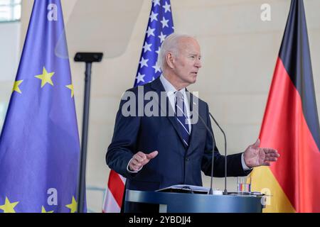 Staatsbesuch des amerikanischen Präsidenten, Joseph R. Biden Jr. Besuch des Präsidenten der Vereinigten Staaten von Amerika, Joseph R. Biden Jr., in Deutschland. Pressestatements des amerikanischen Präsidenten im Bundeskanzleramt Berlin Berlin GER *** visita di Stato del Presidente degli Stati Uniti d'America, Joseph R Biden Jr visita del Presidente degli Stati Uniti d'America, Joseph R Biden Jr, in Germania dichiarazioni stampa del Presidente americano presso la Cancelleria federale Berlino GER Foto Stock