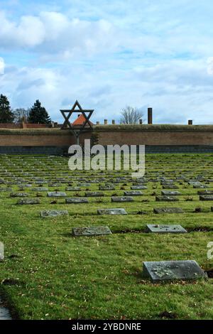 Terezin, Repubblica Ceca - gennaio 31 2016: Memoriale del cimitero ebraico con Stella di David al campo di concentramento di Terezín Foto Stock