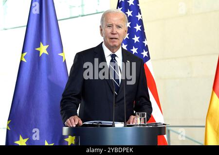 Joe Biden beim Pressestatement nach dem bilateralen Gespräch des amerikanischen Präsidenten mit dem Bundeskanzler im Bundeskanzleramt. Berlino, 18.10.2024 *** Joe Biden al comunicato stampa dopo i colloqui bilaterali tra il presidente degli Stati Uniti e il Cancelliere federale presso la Cancelleria federale di Berlino, 18 10 2024 foto:XF.xKernx/xFuturexImagex biden scholz 3367 Foto Stock