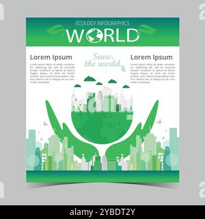 Illustrazione del design del poster del mondo dell'infografica sull'ecologia. Salva il mondo design vettoriale del concetto di natura. Illustrazione Vettoriale