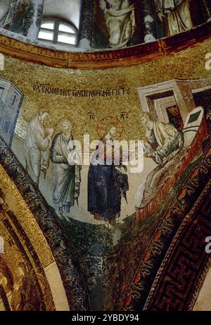 Mosaico del nartece interno, Chiesa del Santo Salvatore a Chora, Istanbul, Turchia, stile bizantino, XIV secolo. La guarigione della suocera di Peter. Foto Stock