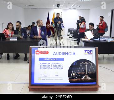 GUARDERAS ABAD CONTENCIOSO ELECTION Quito, venerdì 18 ottobre 2024 audizione orale delle prove e delle accuse di Juan Esteban Guarderas contro Veronica Abad, nel tribunale contenzioso elettorale, caso di candidatura sindaco Cuenca Eric Erazo avvocato del Vice Presidente foto API Rolando Enriquez Quito Pichincha Ecuador POL GUARDERAS ABAD CONTENCIOSO ELECTORAL Photos API Foto Stock