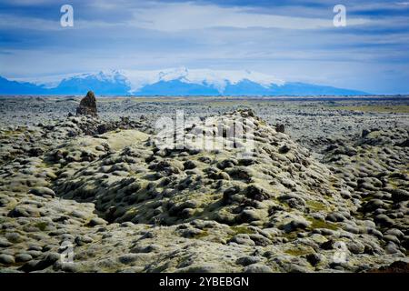 Vista del campo di lava di Eldhraun nel sud degli altopiani islandesi Foto Stock