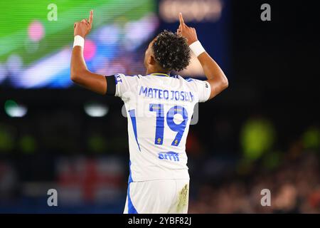 Leeds, Regno Unito. 18 ottobre 2024. Mateo Joseph di Leeds United celebra il suo gol facendolo 2-0 durante la partita del Leeds United FC contro Sheffield United FC Sky BET EFL Championship a Elland Road, Leeds, Inghilterra, Regno Unito il 18 ottobre 2024 Credit: Every Second Media/Alamy Live News Foto Stock