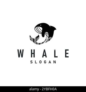 Design del logo balena silhouette animale pesce gigante orca Sea concept semplice illustrazione del modello Illustrazione Vettoriale