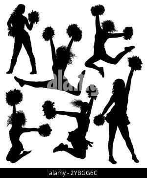 silhouette sportiva da ballo in posa femminile cheerleader Illustrazione Vettoriale