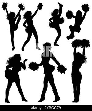 silhouette sportiva da ballo in posa femminile cheerleader Illustrazione Vettoriale