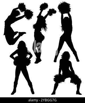 silhouette sportiva da ballo in posa femminile cheerleader Illustrazione Vettoriale