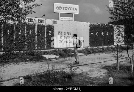 Germania, Berlino, 26 luglio 1991, Parlamento degli alberi allo Spreebogen di fronte al Reichstag, dell'artista d'azione Ben Wagin, Wall Death: 258 vittime, 10 Foto Stock