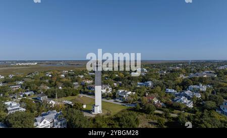 Vista aerea del faro di Charleston su Sullivans Island, South Carolina Foto Stock