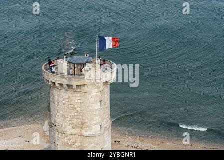 Isola di Re, Francia, 7 agosto 2018: Il faro delle balene, Phare des Baleines, Europa Foto Stock