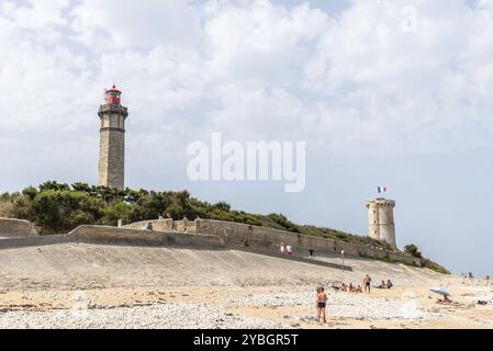 Isola di Re, Francia, 7 agosto 2018: Il faro delle balene, Phare des Baleines, Europa Foto Stock