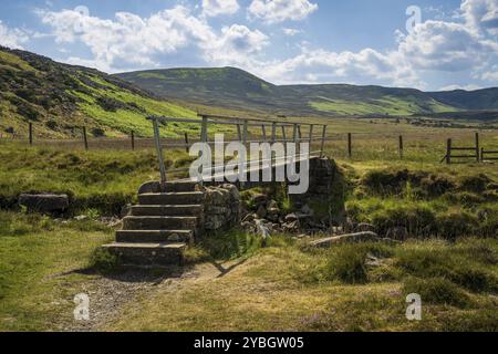 Pennine Way vicino al fiume Tees tra High Force e Bleabeck Force, contea di Durham, Inghilterra, Regno Unito Foto Stock