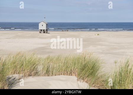 Famosa e autentica capanna da spiaggia in legno, per riparo, sull'isola di Terschelling, nei Paesi Bassi Foto Stock