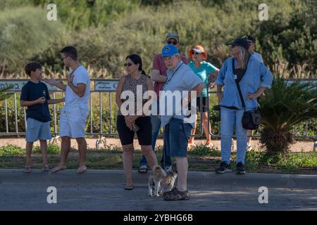 Cesarea, Israele. 19 ottobre 2024. La gente si riunisce sul luogo di un attacco con un drone. Un drone lanciato dal Libano si è schiantato in un edificio nella città israeliana di Caesarea, dove vive il primo ministro Benjamin Netanyahu, l'esercito israeliano ha detto il 19 ottobre. Nessuno è rimasto ferito nell'incidente, ha detto l'esercito. Altri due oggetti volanti senza equipaggio sono stati intercettati. Caesarea è una località costiera situata tra Tel Aviv e Haifa. Crediti: Ilia Yefimovich/dpa/Alamy Live News Foto Stock