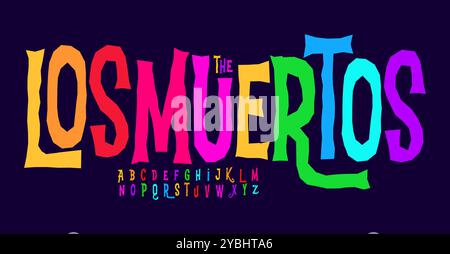 Alfabeto colorato festoso, lettere vivaci e divertenti, font vibrante per il logo del festival, titolo festoso delle vacanze, allegra tipografia culturale. Funky Illustrazione Vettoriale