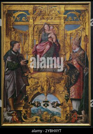 Vergine col bambino con i Santi Luca ed Eligio (1545) del pittore Lancelot Blondeel (1498 - 1561) pittore fiammingo Foto Stock