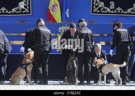 Siviglia, 10/02/2024. Evento centrale della giornata della polizia, incorniciato nelle attività commemorative del 200° anniversario del corpo in Plaza de España. Alla presenza di: Juanma Moreno, Fernando grande-Marlaska, Antonio Sanz, Juan Espadas, José Luis Sanz e Francisco Pardo Piqueras. Foto: Raúl Doblado. SEGN. ARCHSEV. Crediti: Album / Archivo ABC / Raúl Doblado Foto Stock