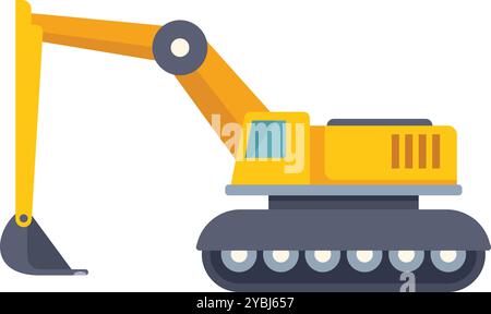 Scavo da escavatore giallo con caricatore frontale esteso e design piatto Illustrazione Vettoriale