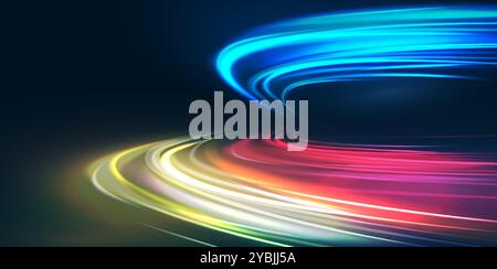 Velocizza lo sfondo del movimento della luce. Città digitale, concetto tecnologico, percorso dati Illustrazione Vettoriale