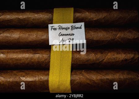 Pacchetti di sigari nella stanza umida con umidità e temperatura costanti al James J Fox, il più antico negozio di sigari a Londra, Inghilterra, Regno Unito Foto Stock