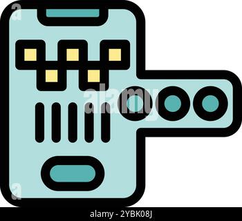 Illustrazione vettoriale minimalista di uno smartphone con un'app taxi aperta, che mostra la mappa, il tassametro in funzione e alcuni pulsanti Illustrazione Vettoriale