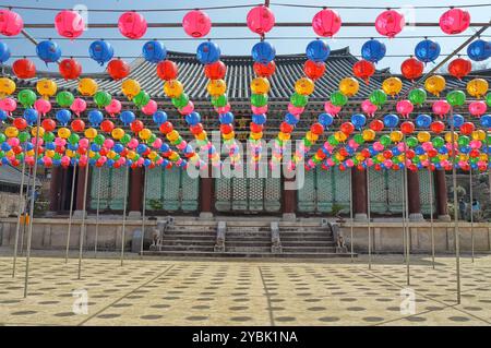 Tempio buddista zen Songgwangsa situato nella provincia di Jeolla del Sud, Corea del Sud. La festa di compleanno di Buddha. Foto Stock