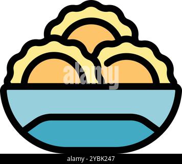 Recipiente pieno di gnocchi appena cucinati, caldo e pronto da mangiare Illustrazione Vettoriale