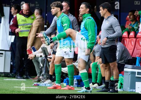 Pamplona, Spagna. 19 ottobre 2024. Sport. Calcio/calcio. EZ Abde (10. Real Betis) e Chimy Avila (9. Real Betis) durante la partita di calcio della Liga EA Sports tra CA Osasuna e Real Betis giocata allo stadio El Sadar di Pamplona (Spagna) il 19 ottobre 2024. Credito: Inigo Alzugaray/Cordon Press credito: CORDON PRESS/Alamy Live News Foto Stock