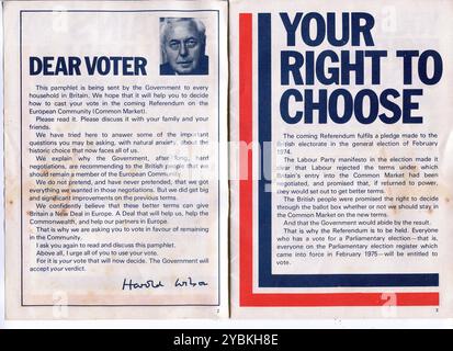 Libretto di campagna pubblicato dal governo laburista di Harold Wilson che raccomanda al Regno Unito di votare per rimanere membri della Comunità europea (mercato comune). Il referendum si è tenuto il 5 giugno 1975 con il voto del Regno Unito per rimanere. Foto Stock