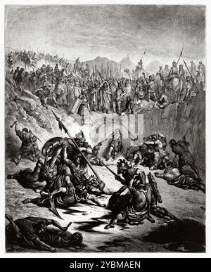 Battaglia tra la casa di Davide e la casa di Ishbaal per la regalità. Vecchio Testamento. Illustrazione della bibbia antica di Gustave Dore (1832–1883) Foto Stock