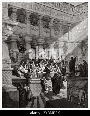 La festa di Belshazzar. Vecchio Testamento. Illustrazione della bibbia antica di Gustave Dore (1832–1883) Foto Stock